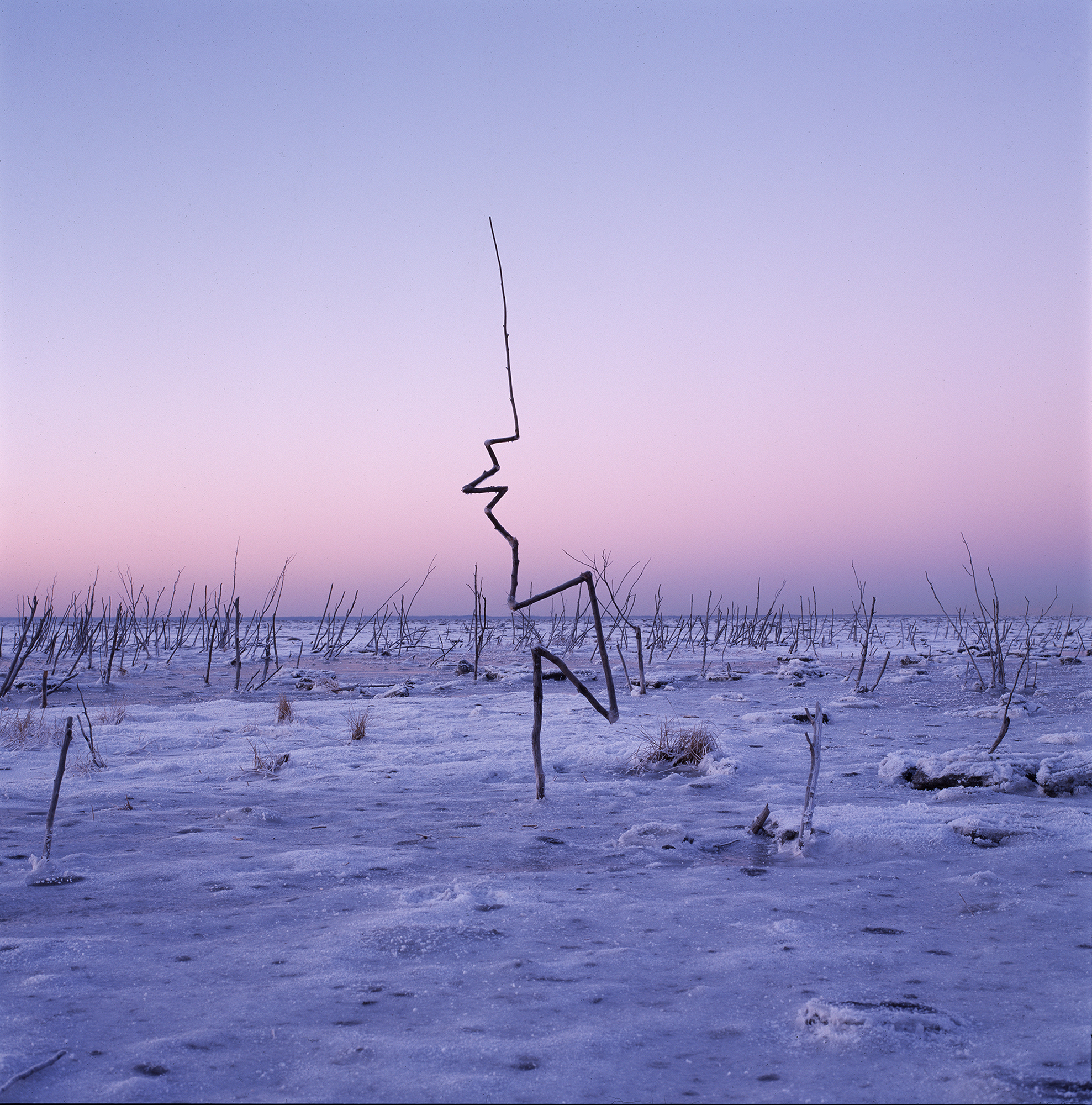 Contaminated Landscape  Twelve sticks each stick frozen to another took all day easier to work before sunrise and after sunset Anchorage, 29 November 1995
Unique framed cibachrome print with framed text/photo
33.5 x 32.5 x 2 inches (85.09 x 82.55 x 5.08 cm) 2022 Marc Straus Gallery